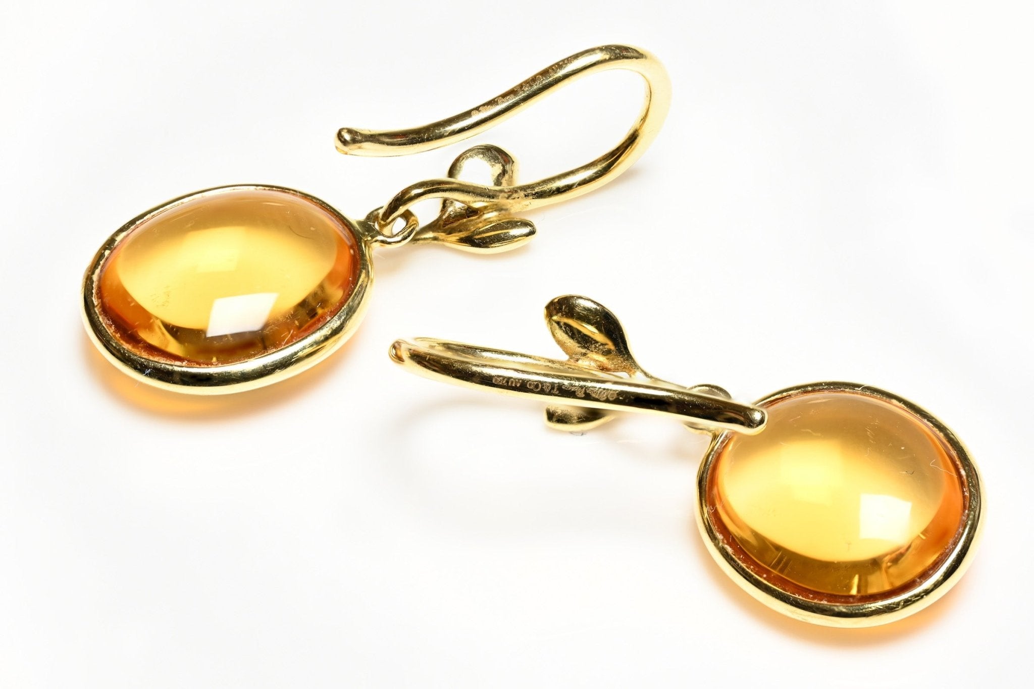 Tiffany & Co. Paloma Picasso 18K Gold Citrine Olive Leaf Drop Earrings