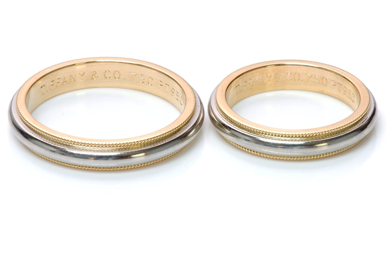 Tiffany & Co. Platinum 18K Gold Milgrain Wedding Band Ring Set
