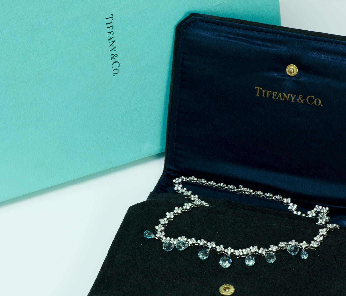 Tiffany & Co. Platinum Diamond & Briolette Aquamarine Lace Necklace