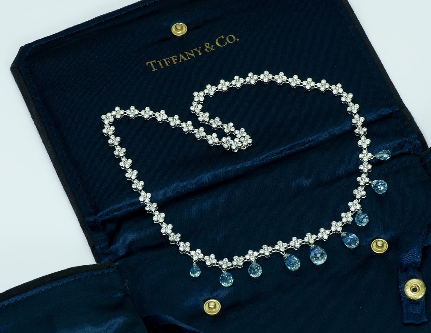 Tiffany & Co. Platinum Diamond & Briolette Aquamarine Lace Necklace