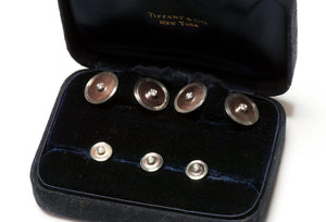 Tiffany & Co. Platinum Gold Diamond Grey Mother of Pearl Cufflink Stud Set