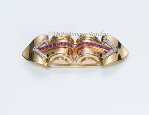 Tiffany & Co. Retro Ruby & Diamond Gold Dress Clips
