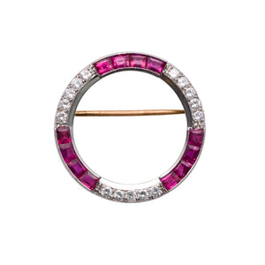 Tiffany & Co. Ruby Diamond Platinum Circle Brooch