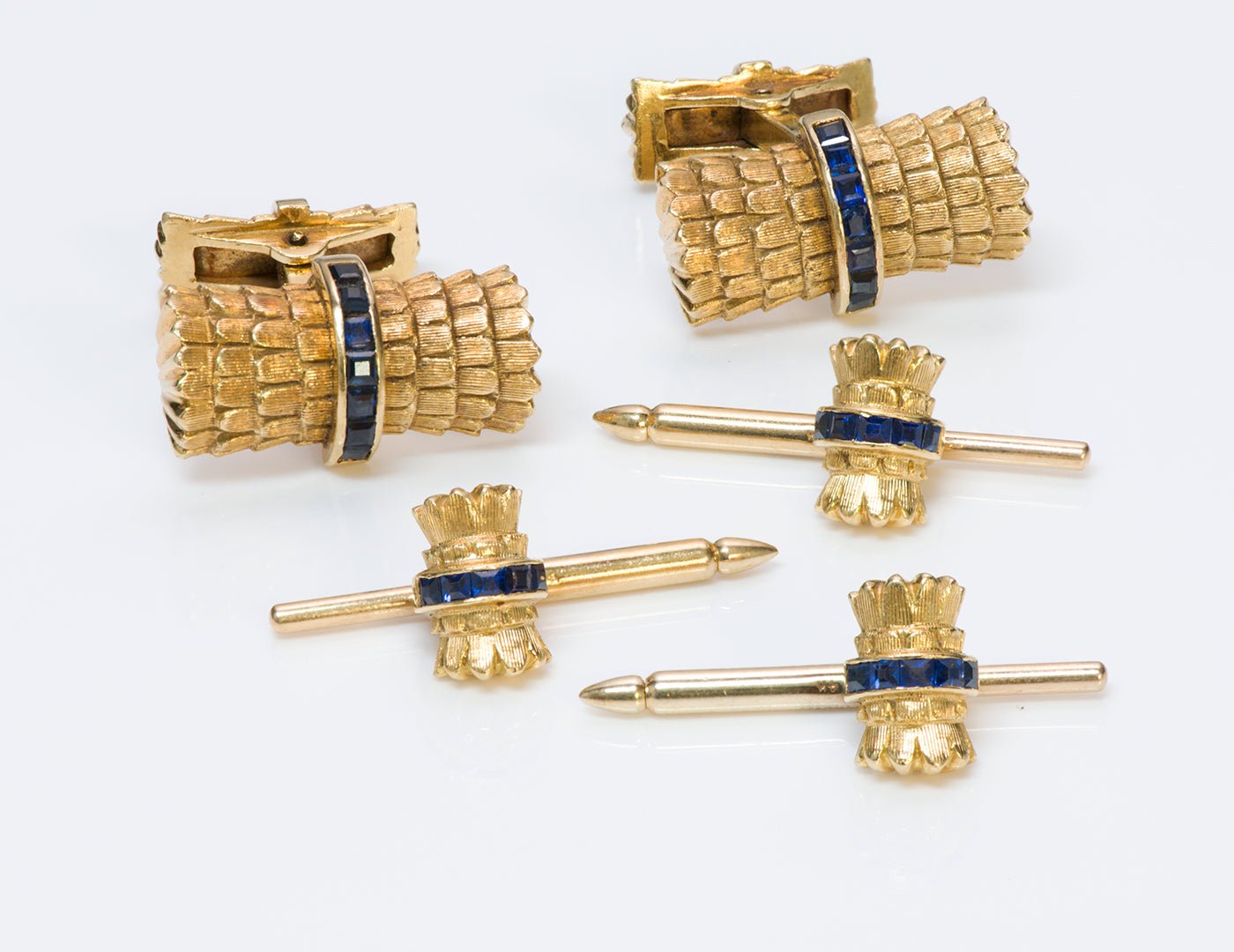 Tiffany & Co. Sapphire 18K Gold Cufflink & Stud Set
