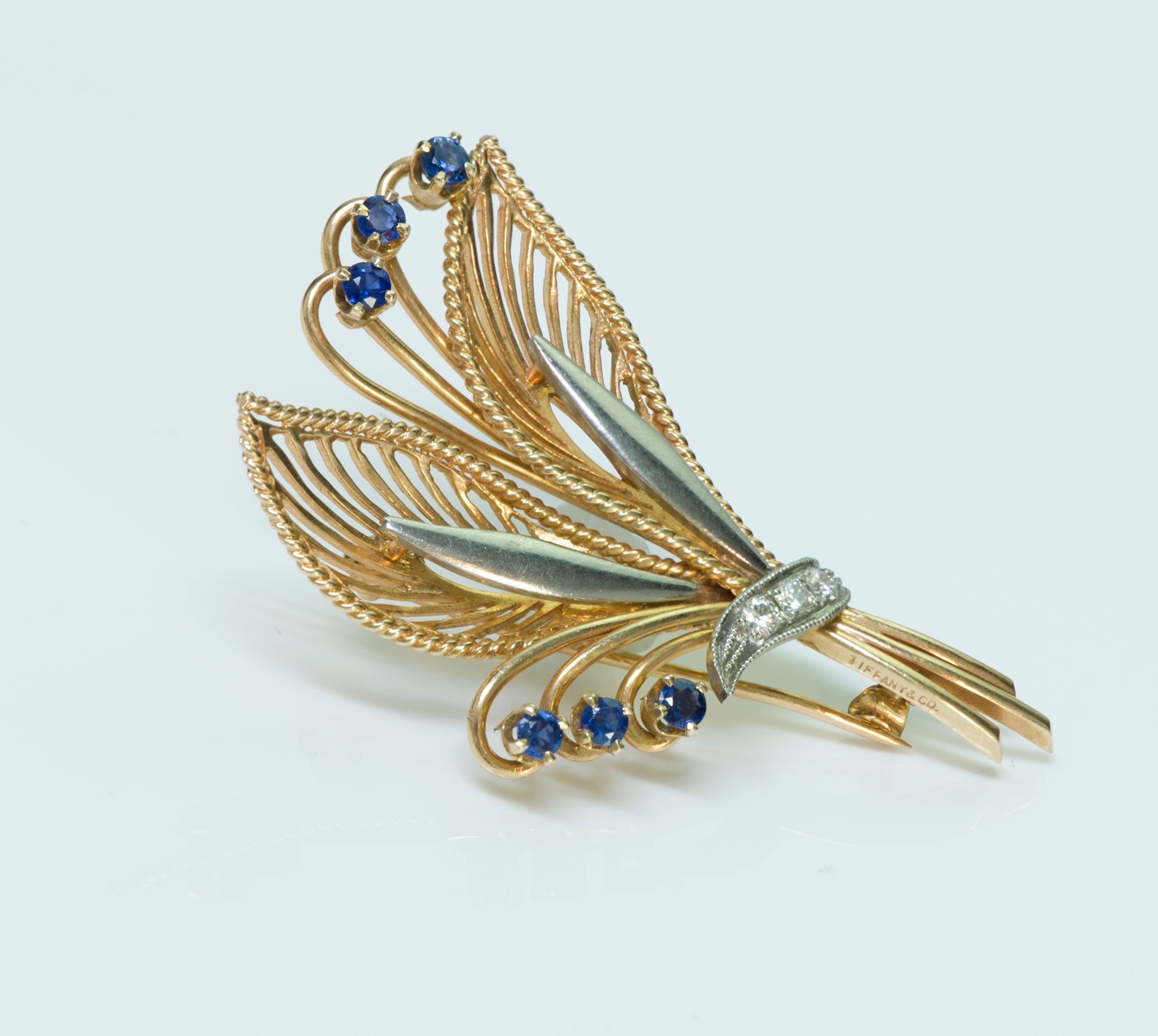 Tiffany & Co. Sapphire Diamond Gold Brooch