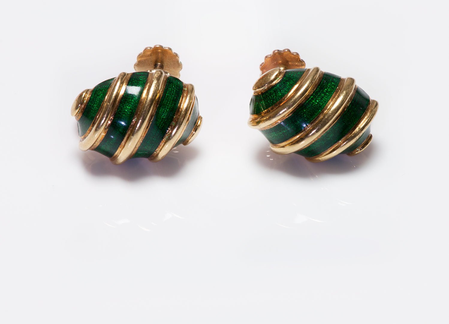 Tiffany & Co. Schlumberger 18K Gold Enamel Olive Stud Earrings