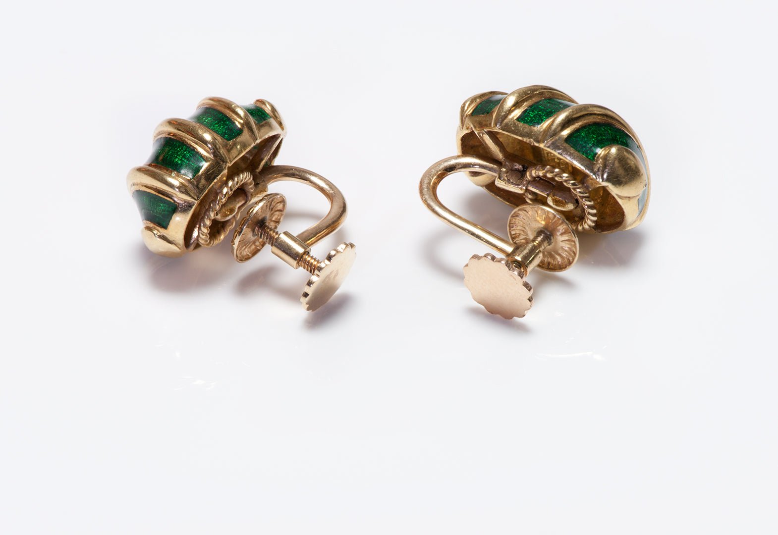 Tiffany & Co. Schlumberger 18K Gold Enamel Olive Stud Earrings