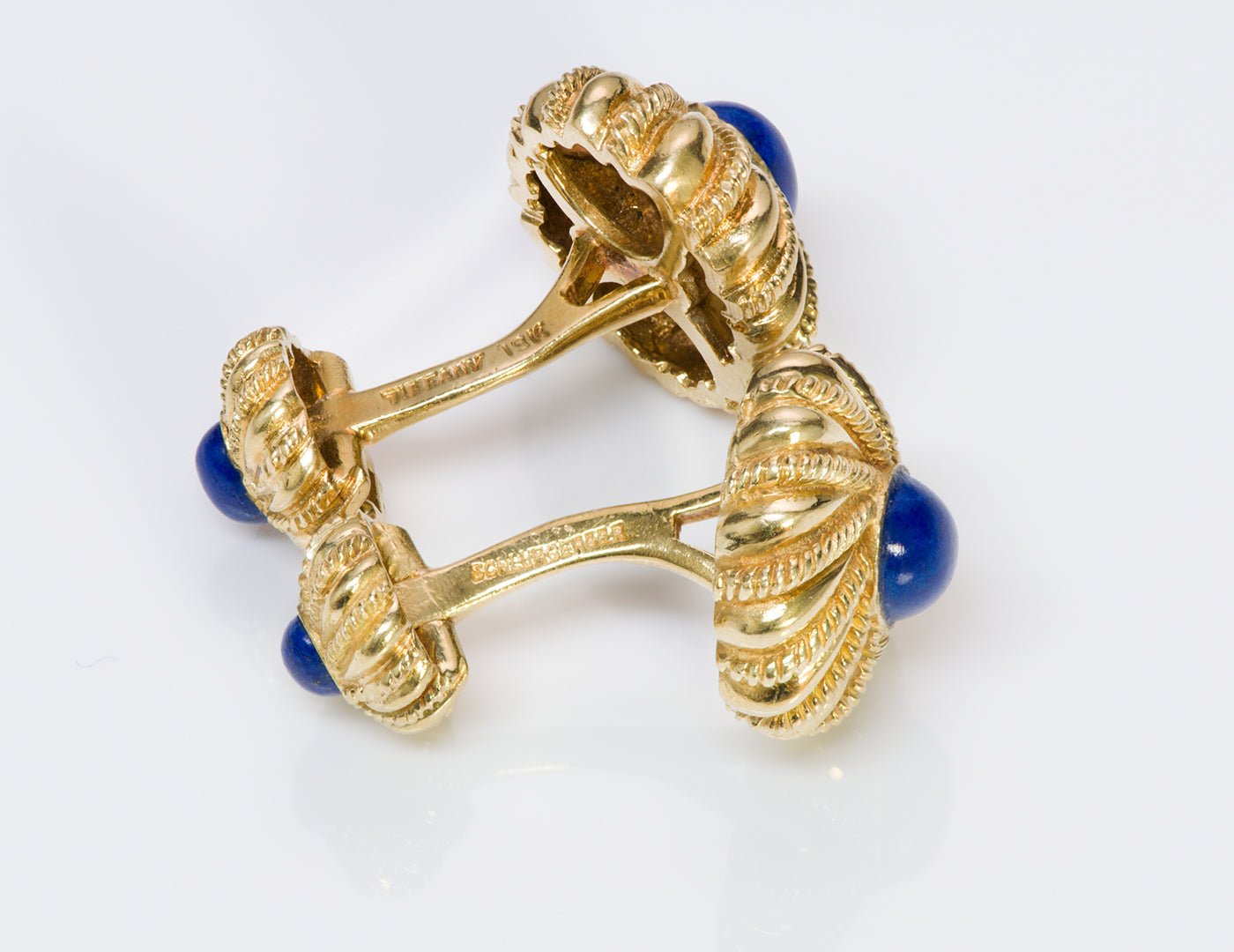 Tiffany & Co. Schlumberger 18K Gold Lapis Cufflink Stud Set
