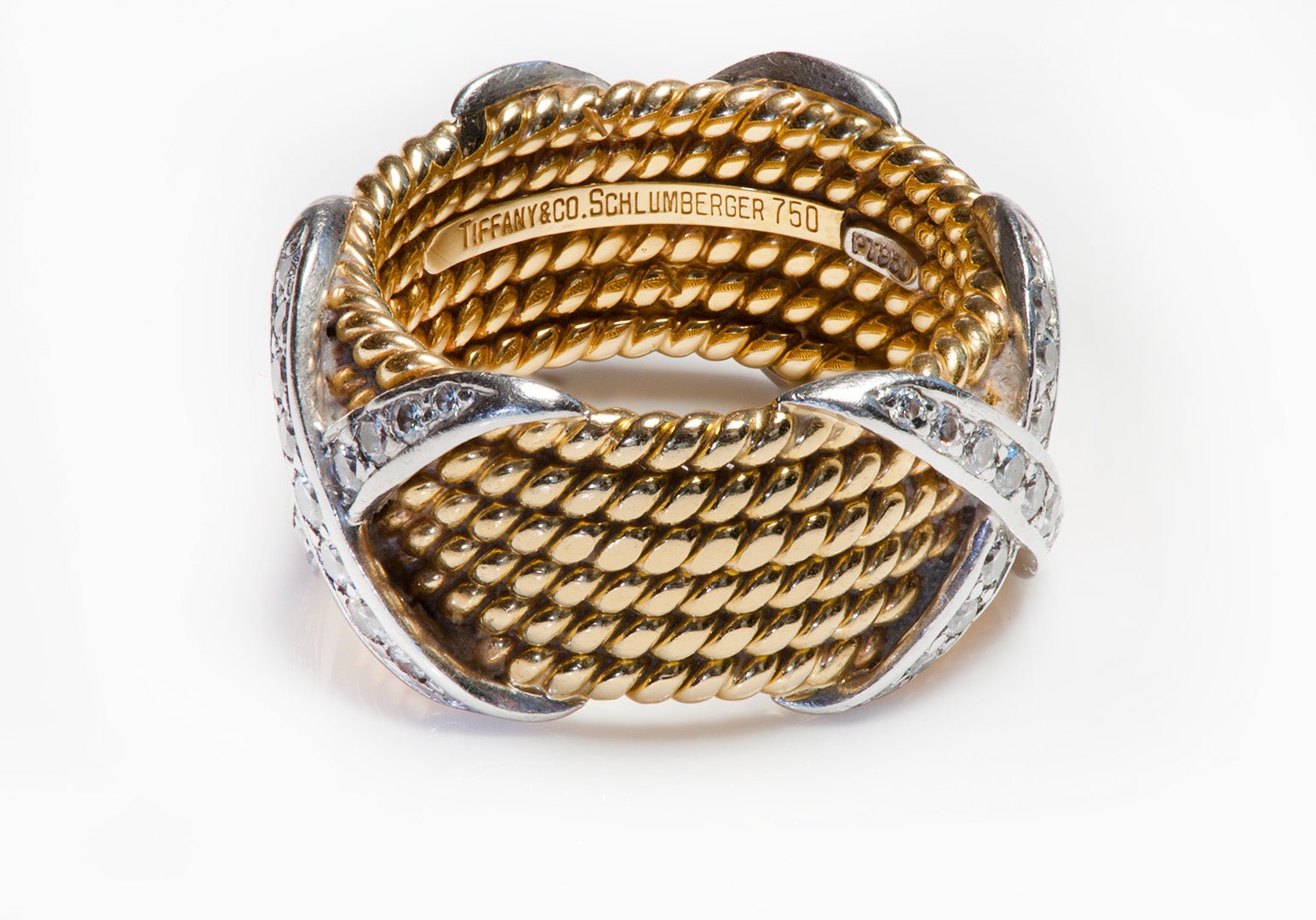 Tiffany & Co Schlumberger Diamond 18K Gold Platinum 6 Rows X Band Ring
