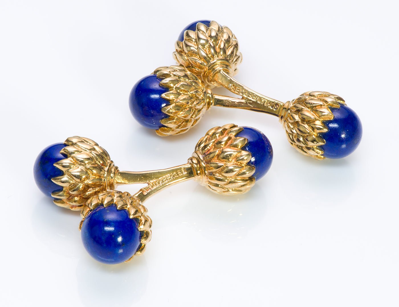 Tiffany & Co. Schlumberger Double Acorn Lapis 18K Gold Cufflinks