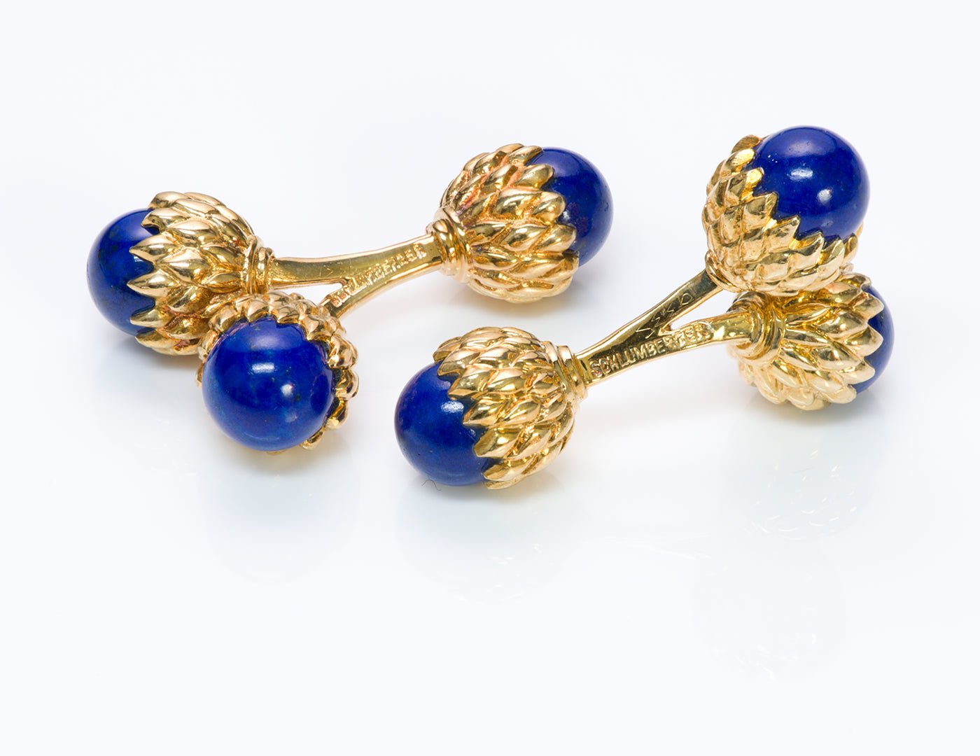 Tiffany & Co. Schlumberger Double Acorn Lapis 18K Gold Cufflinks