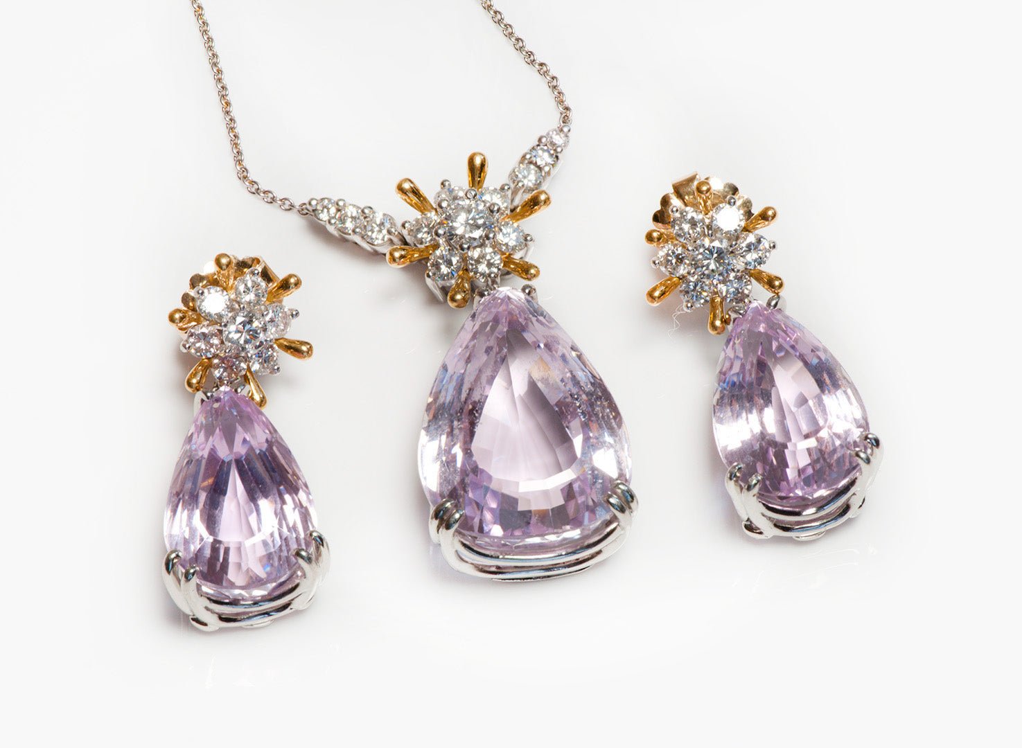 Tiffany & Co. Schlumberger Platinum Gold Kunzite Diamond Pendant Earrings