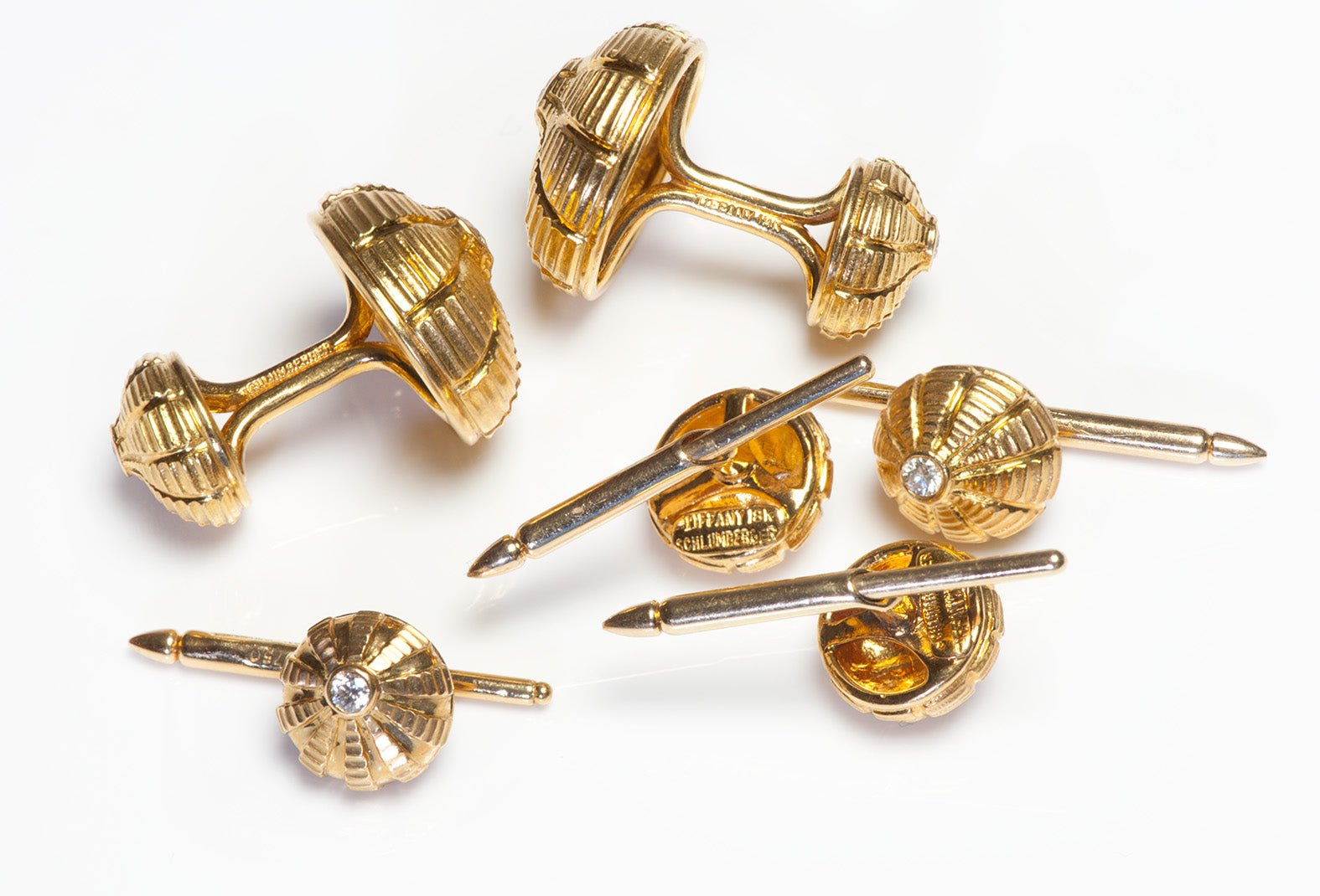 Tiffany & Co. Schlumberger Taj Mahal Diamond 18K Gold Cufflink Stud Set
