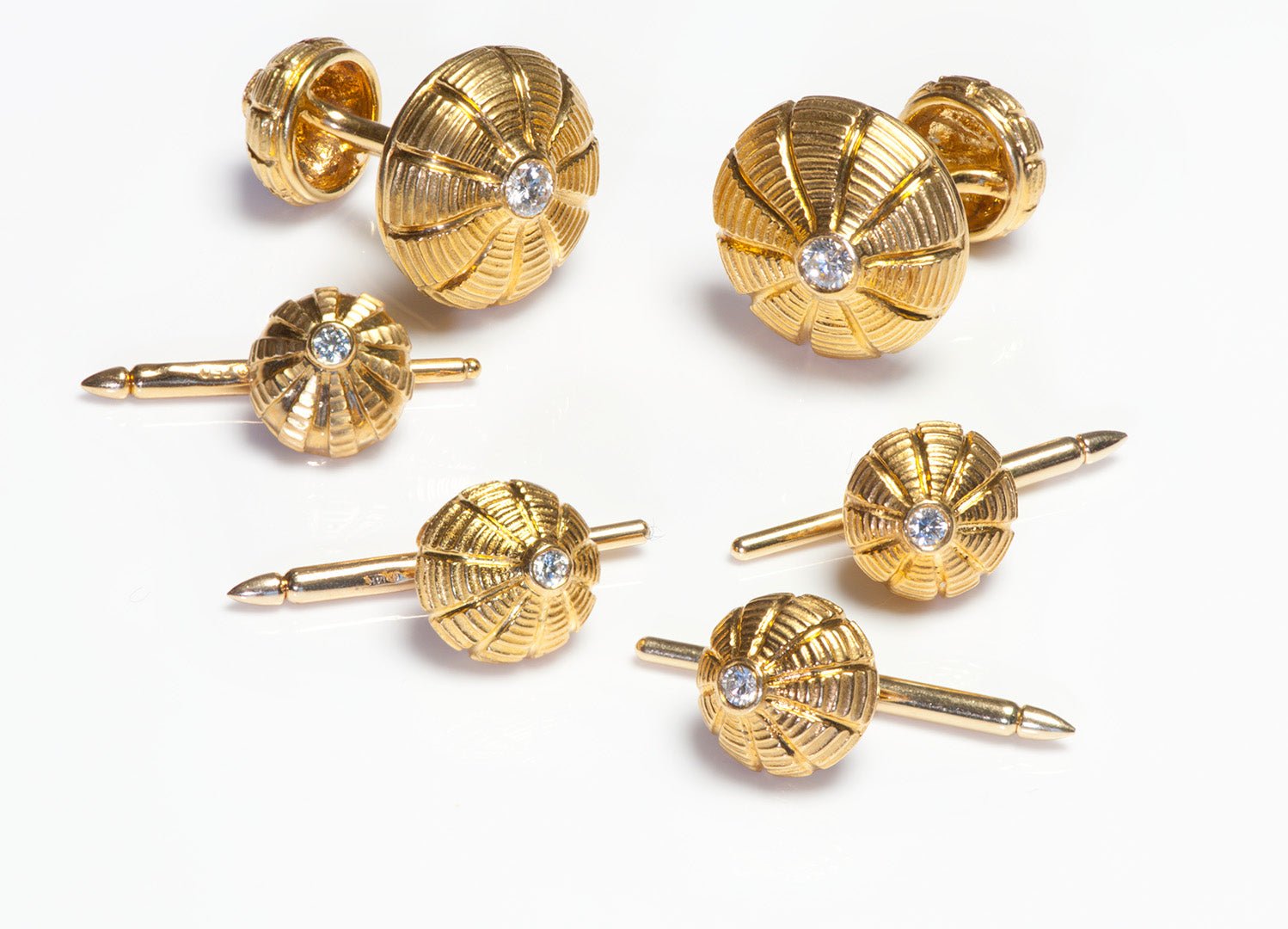 Tiffany & Co. Schlumberger Taj Mahal Diamond 18K Gold Cufflink Stud Set