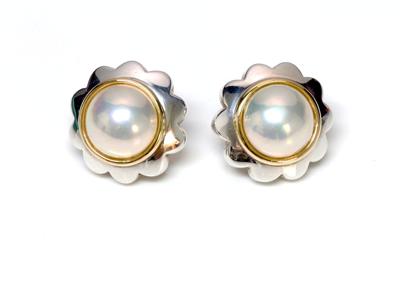 Tiffany & Co. Sterling Silver 18K Gold Mabe Pearl Earrings