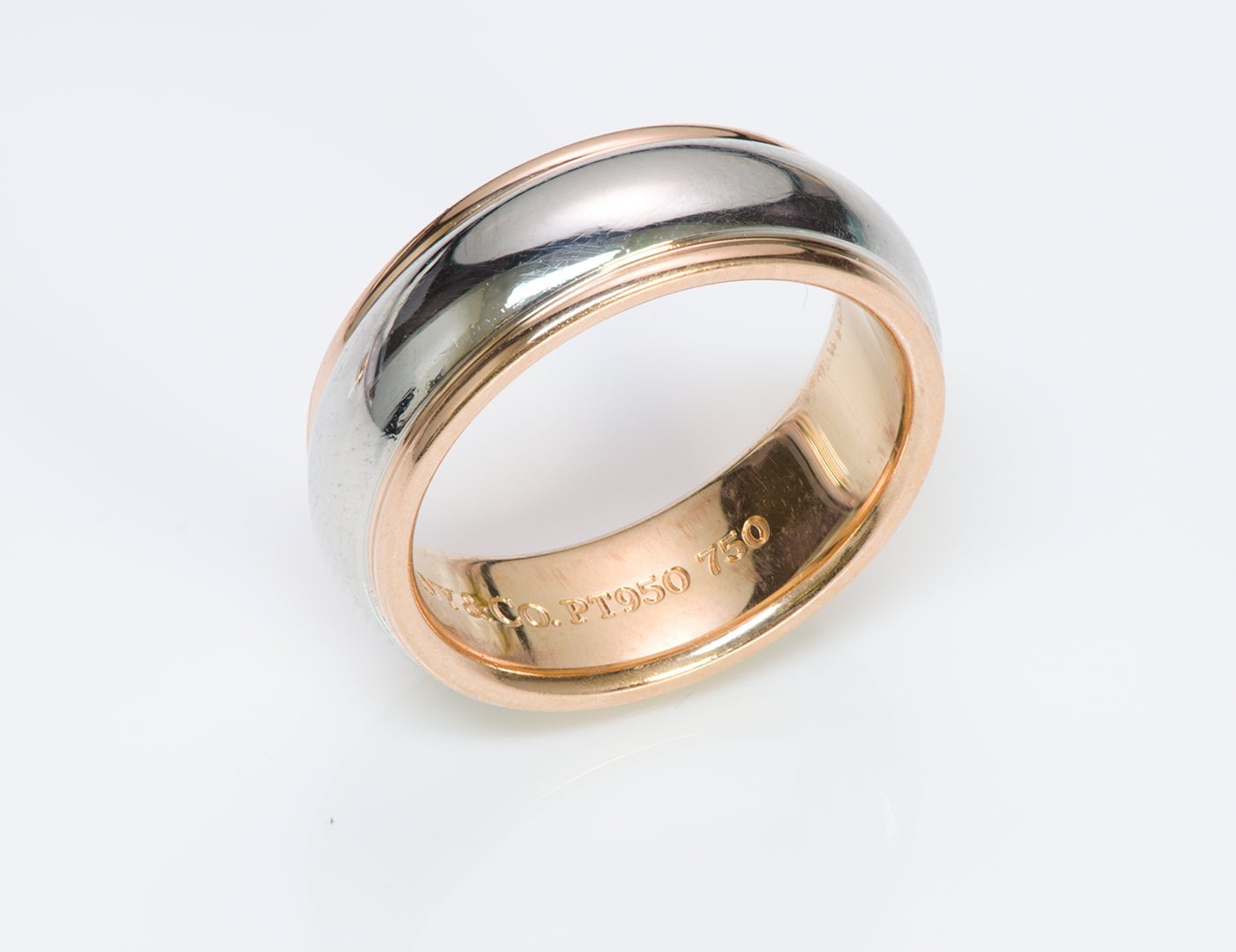Tiffany & Co. Wide Lucida Platinum Gold Wedding Band Ring