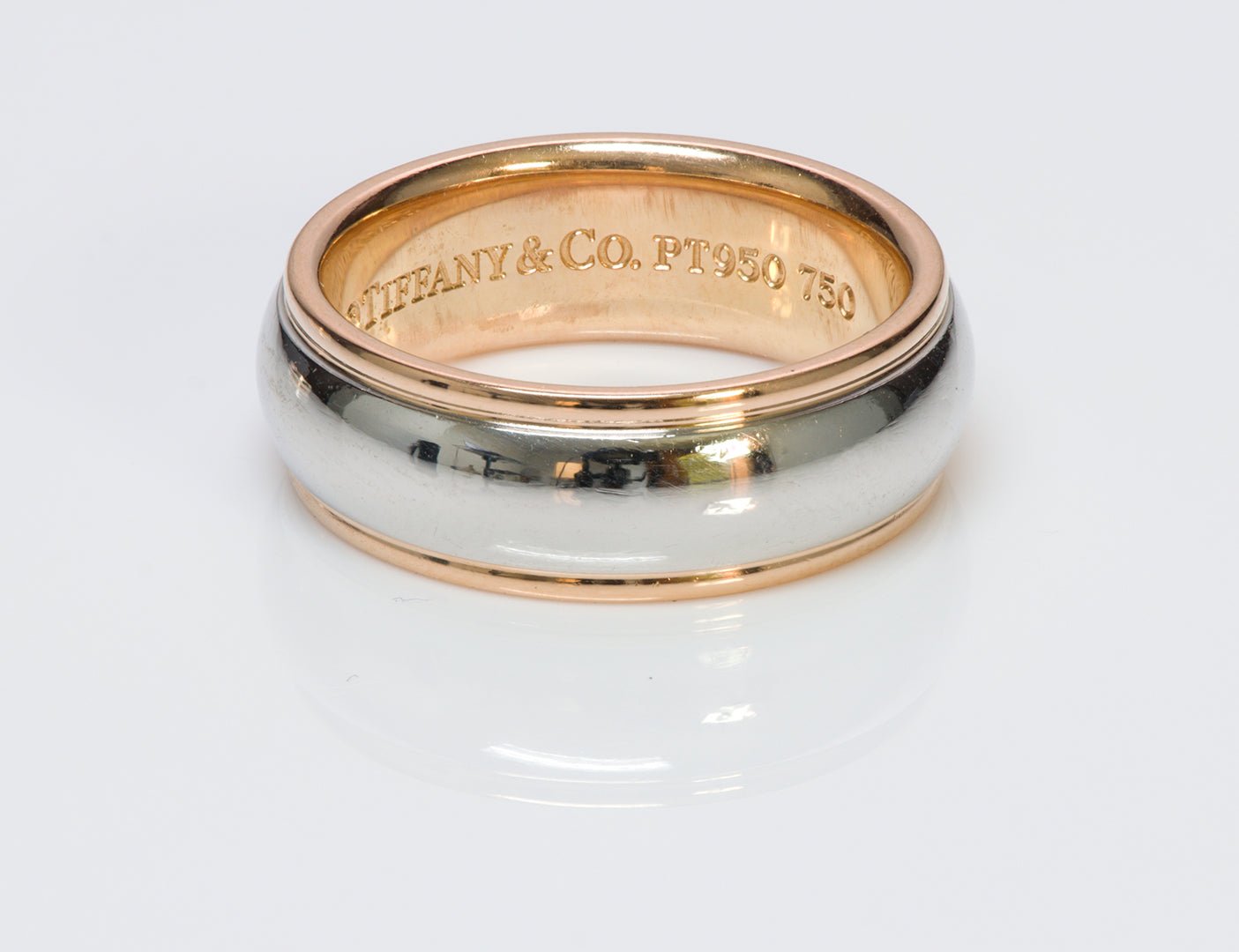Tiffany & Co. Wide Lucida Platinum Gold Wedding Band Ring