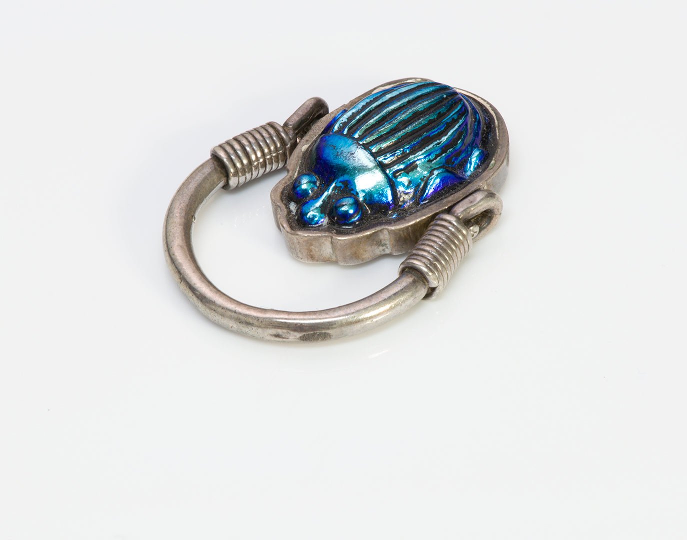 Tiffany Favrille Glass Scarab Egyptian Revival Silver Ring