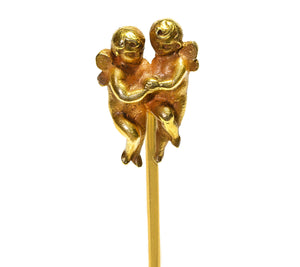 Antique Tiffany & Co. 18K Gold Double Cherub Cupid Figural Stick Pin