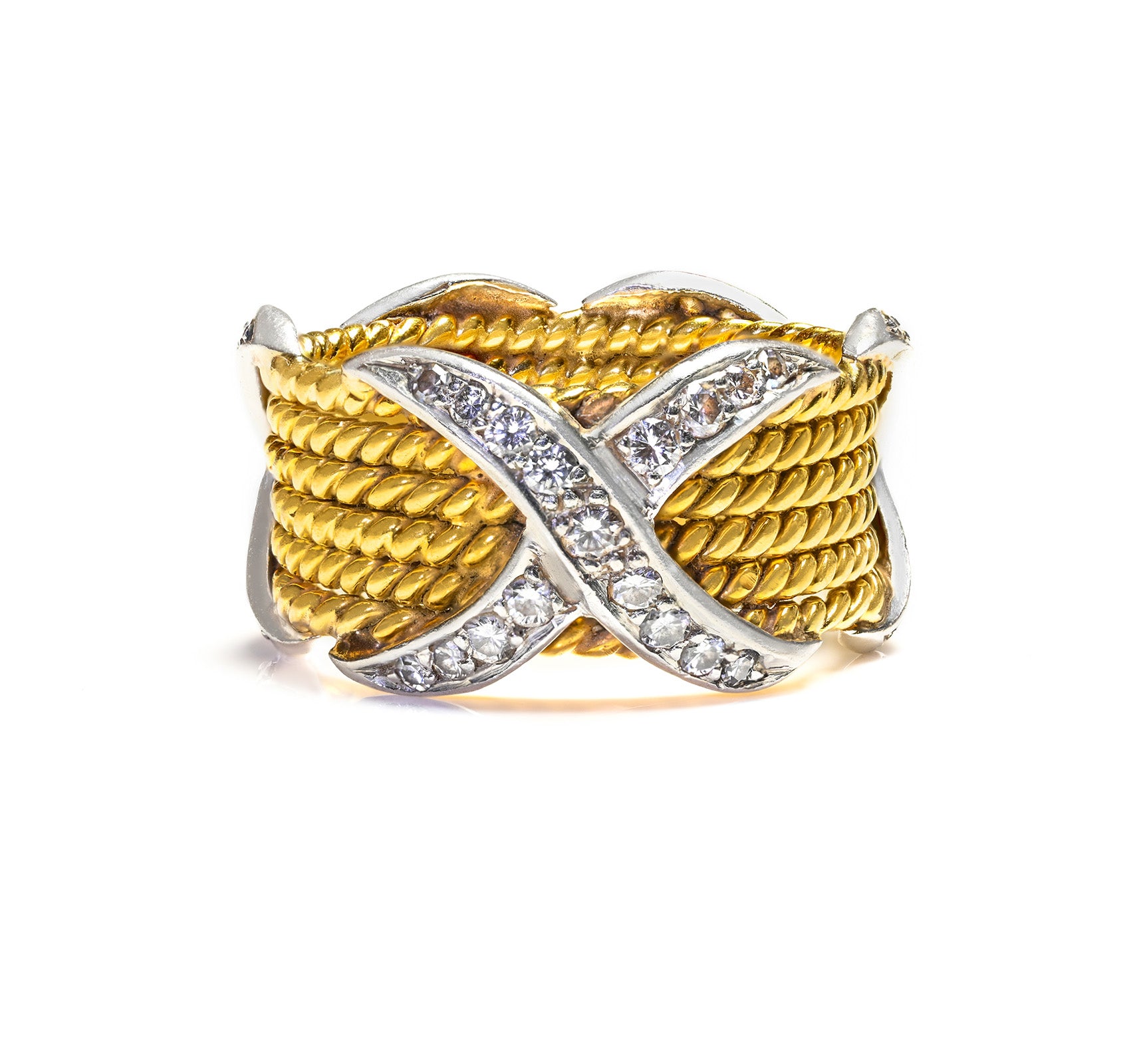 Tiffany & Co Schlumberger Diamond 18K Gold 6 Rows X Band Ring