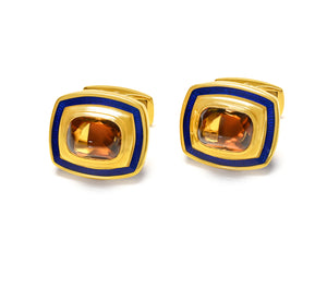 Tiffany & Co. Leo de Vroomen 18K Gold Blue Enamel Citrine Cufflinks – London
