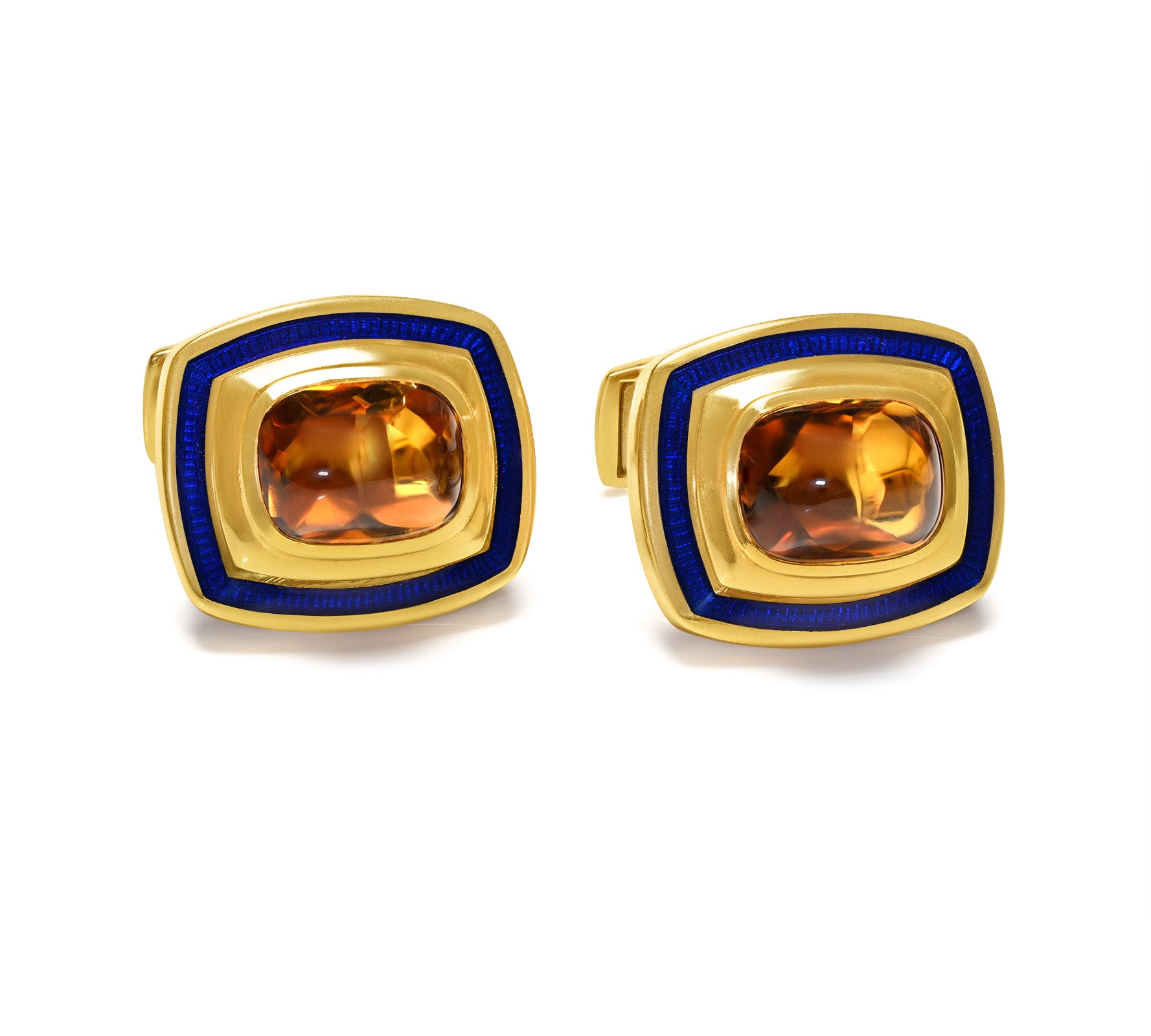 Tiffany Co. 18K Gold Blue Enamel Citrine Cufflinks