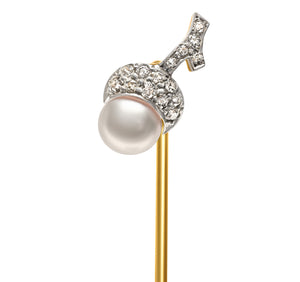 Antique Tiffany & Co. Natural Pearl Diamond Acorn Stick Pin
