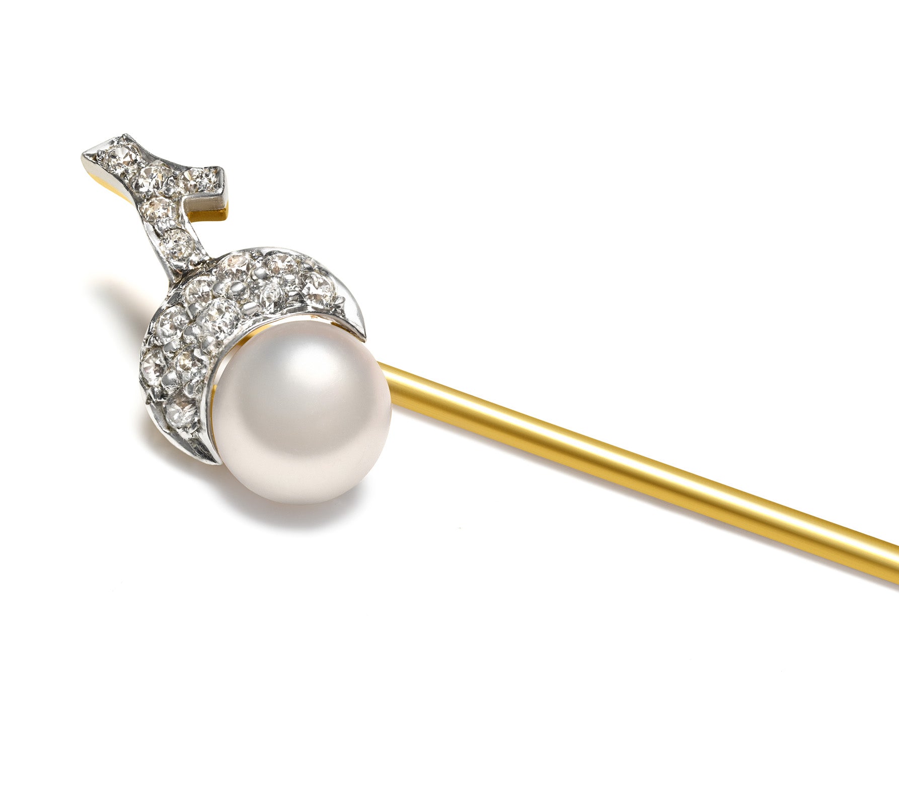 Antique Tiffany & Co. Natural Pearl Diamond Acorn Stick Pin