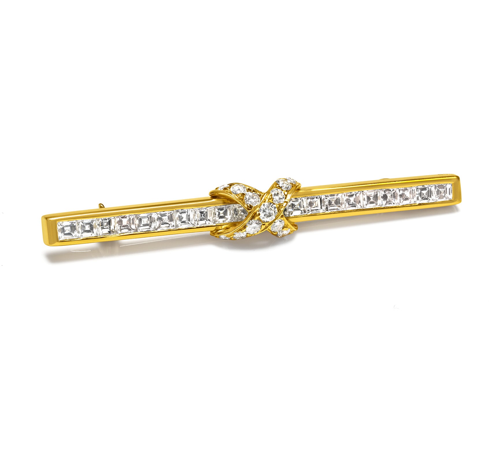 Tiffany Co Diamond 18K Gold X Bar Brooch