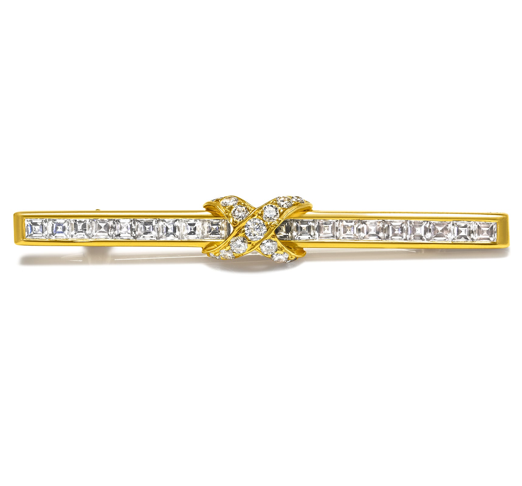 Tiffany Co Diamond 18K Gold X Bar Brooch Vintage 