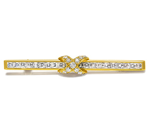 Tiffany & Co. 2.40 ctw Diamond 18K Gold “X” Bar Brooch