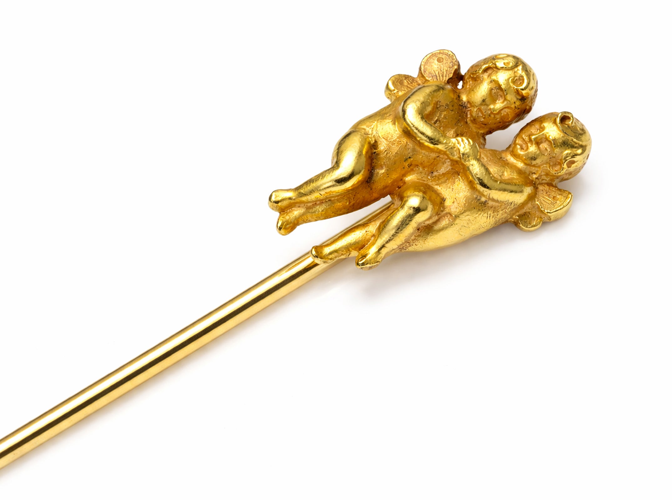 Antique Tiffany & Co. 18K Gold Double Cherub Cupid Figural Stick Pin