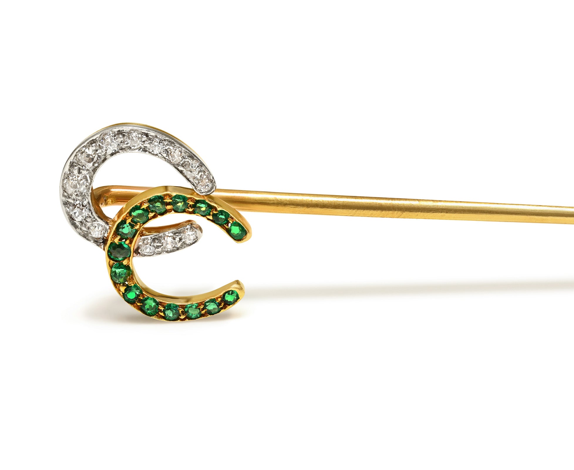 Antique Tiffany & Co. Demantoid Diamond Gold Horseshoe Stick Pin