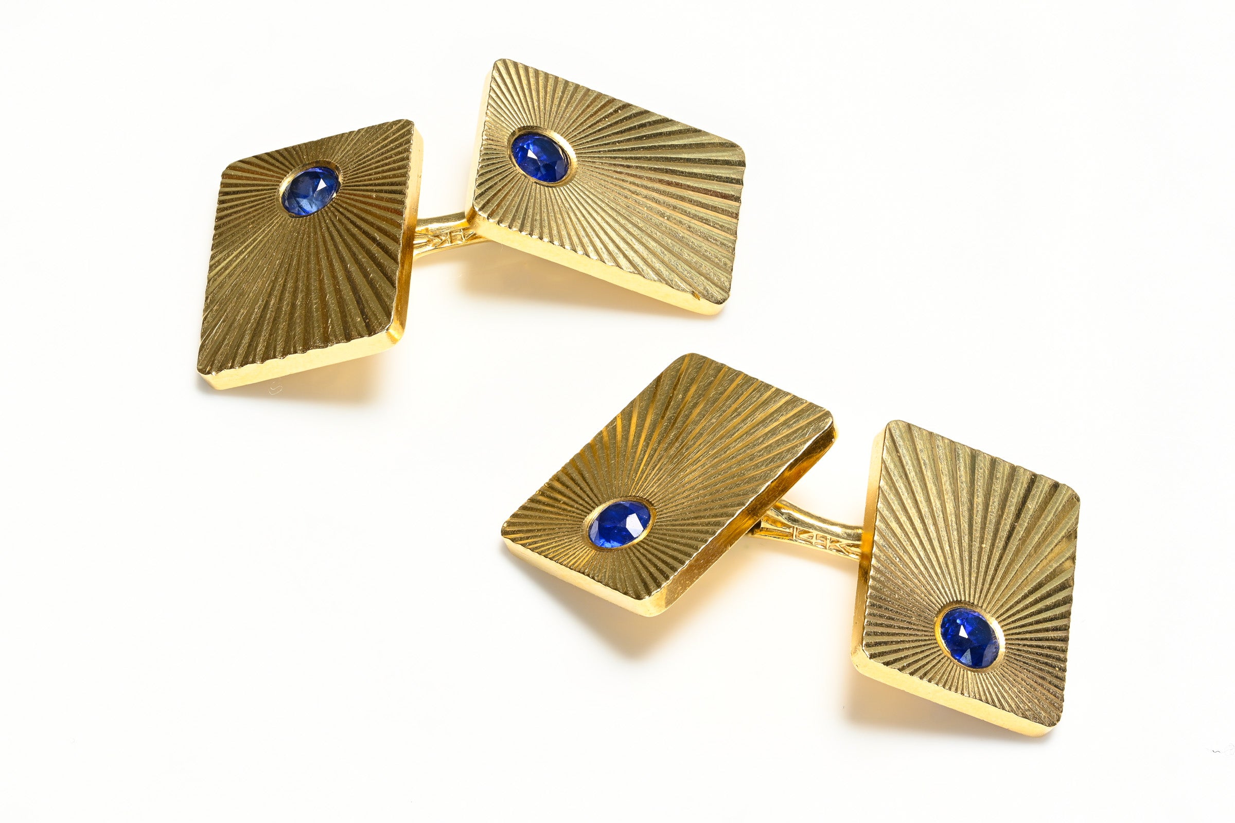 Tiffany & Co. Engine Turned Gold Sapphire Cufflinks