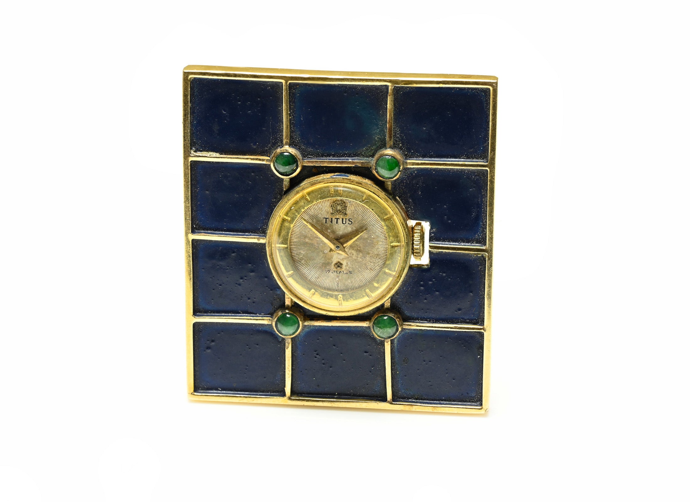 Titus Art Deco Gold Enamel Emerald Watch