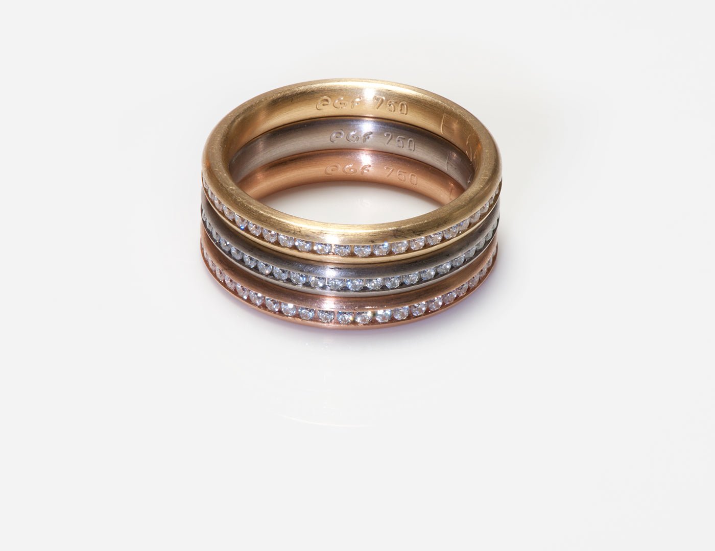 Tri Color 18K Gold & Diamond Band Rings