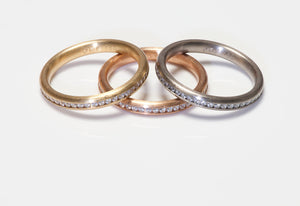 Tri Color 18K Gold & Diamond Band Rings