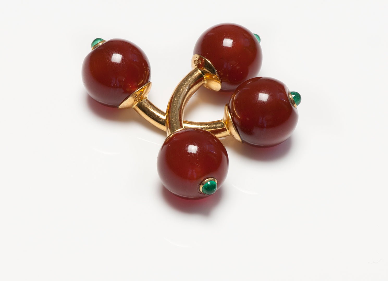 Trianon 18K Gold Carnelian Emerald Ball Cufflinks