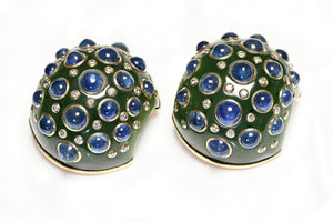 Trianon 18K Gold Jade Sapphire Diamond Clip Brooches