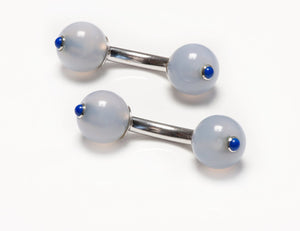 Trianon 18K White Gold Chalcedony Lapis Ball Cufflinks