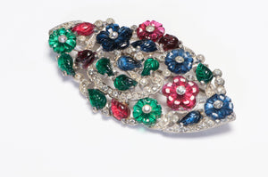 Trifari 1930’s Tutti Frutti Alfred Philippe Blue Green Red Flower Crystal Brooch