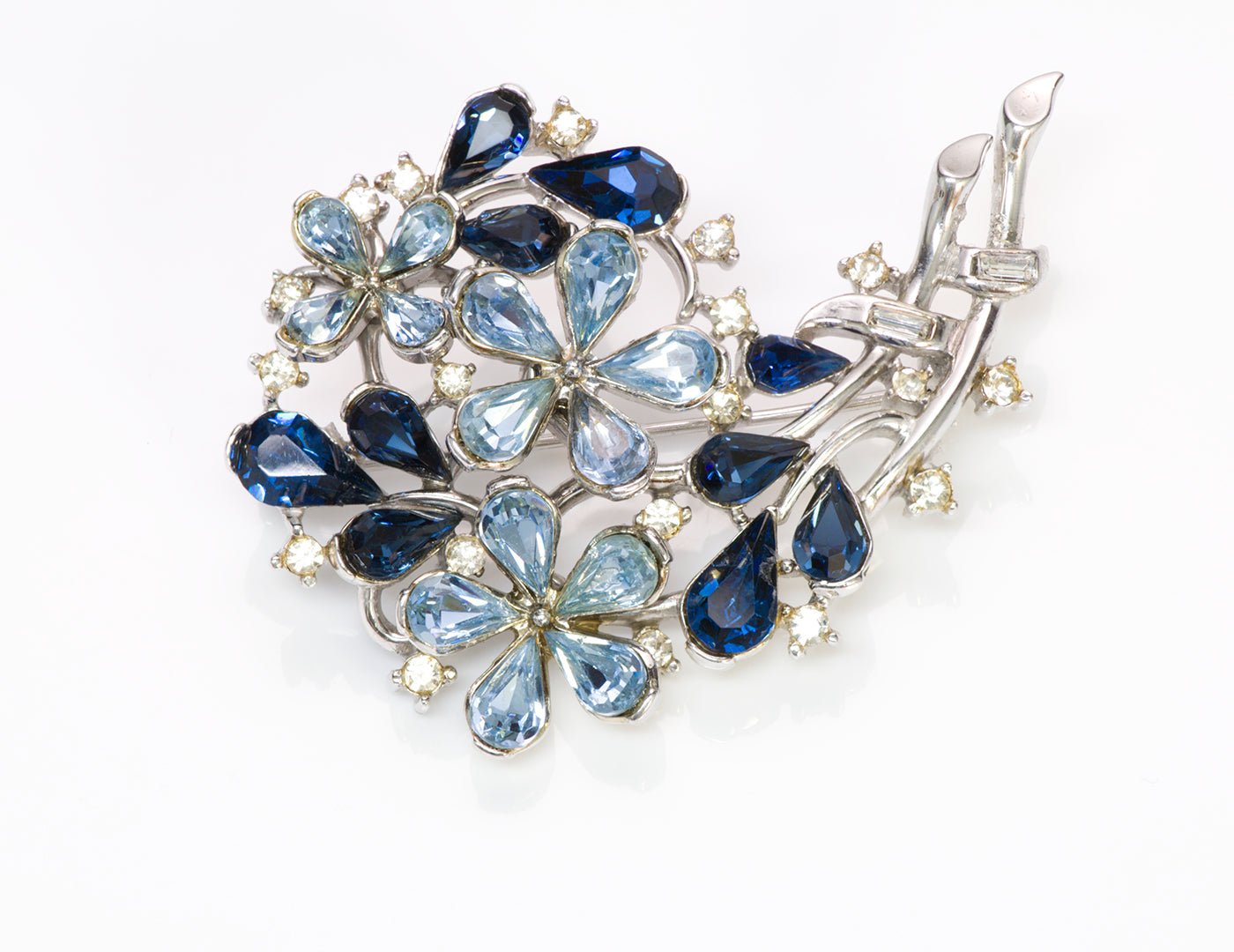 Trifari 1940’s Alfred Philippe Blue Crystal Flower Brooch