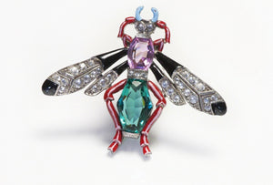 TRIFARI 1940’s Alfred Philippe Crystal Enamel Insect Brooch