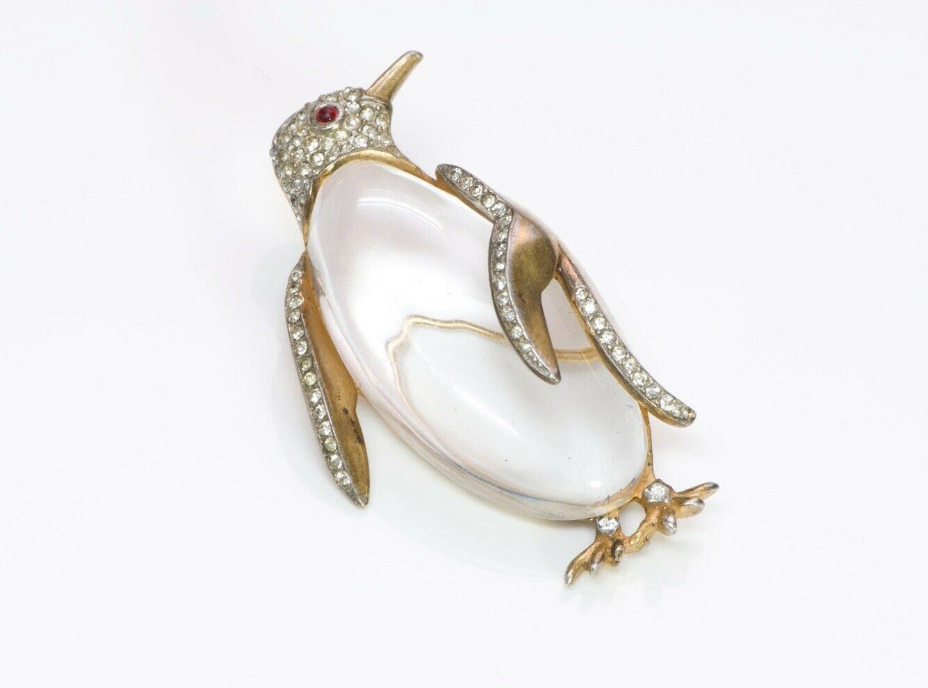TRIFARI 1940’s Alfred Philippe Gilded Sterling Silver Jelly Belly Penguin Brooch