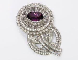 Trifari 1940’s Alfred Philippe Purple Crystal Flower Brooch