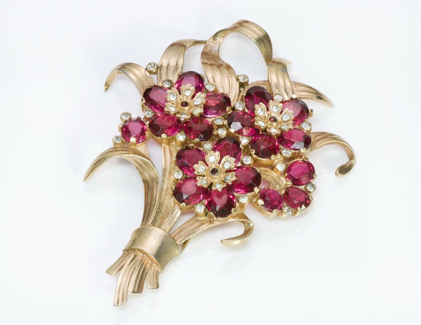 TRIFARI 1940’s Alfred Philippe Red Crystal Flower Pin Brooch