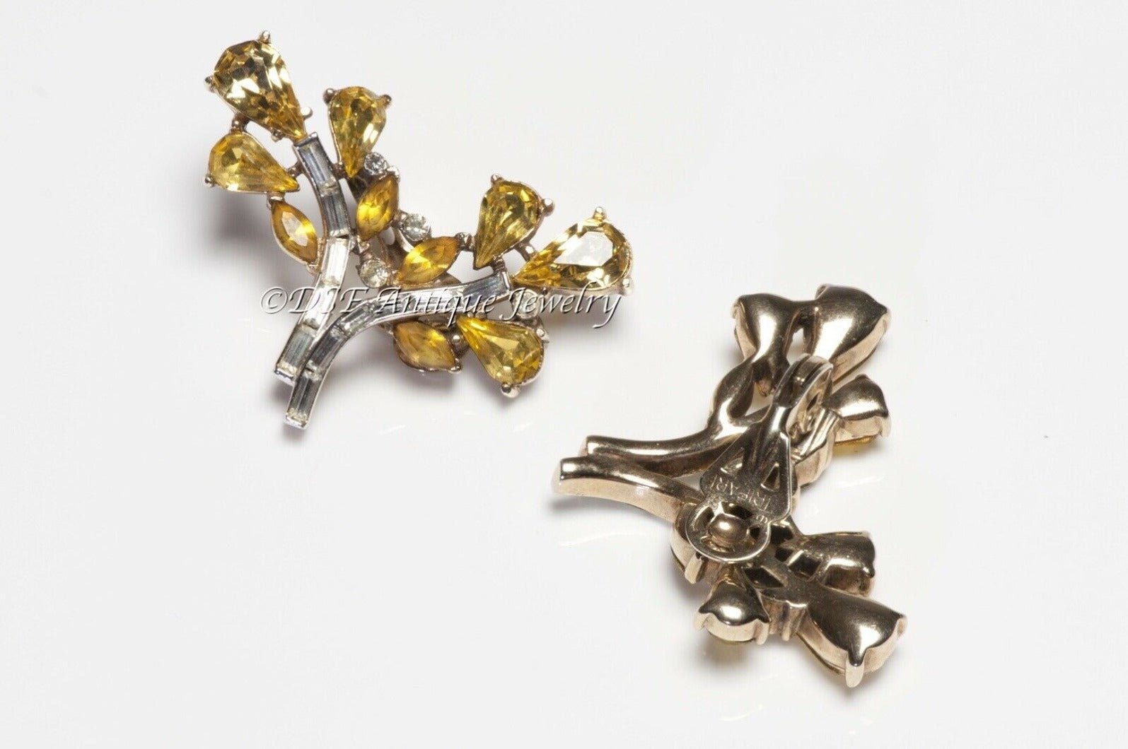 TRIFARI 1940’s Alfred Philippe Yellow Crystal Flower Earrings