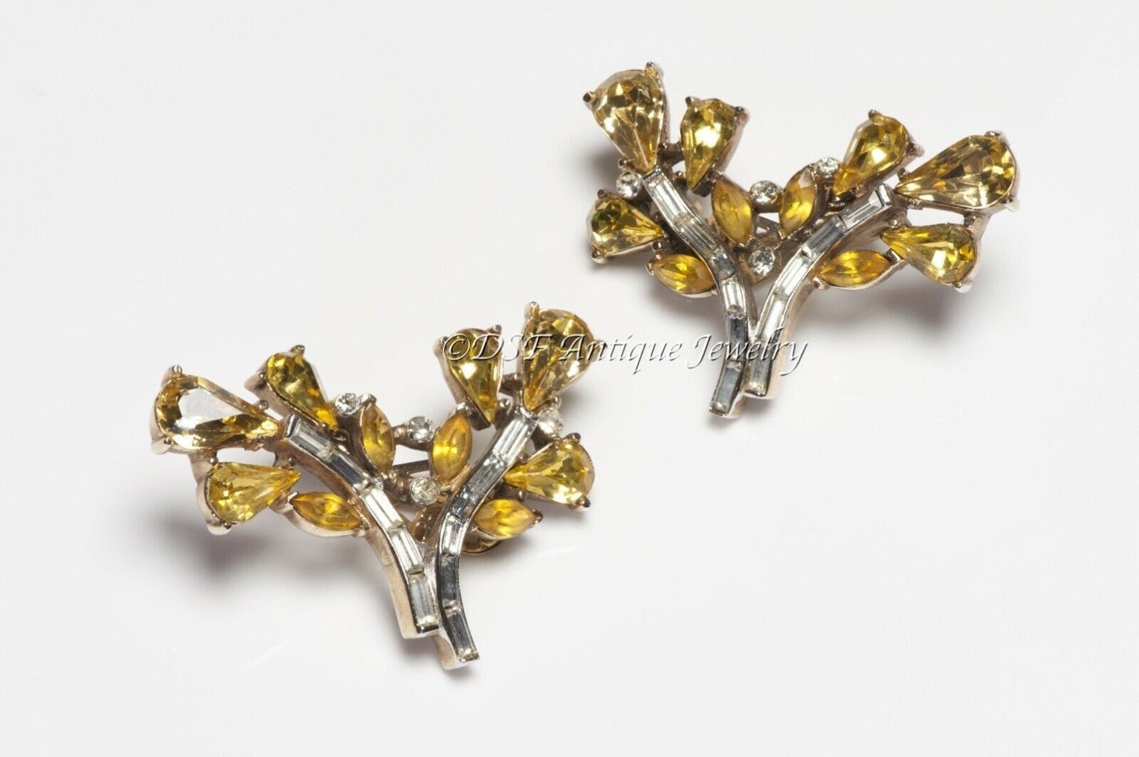 TRIFARI 1940’s Alfred Philippe Yellow Crystal Flower Earrings