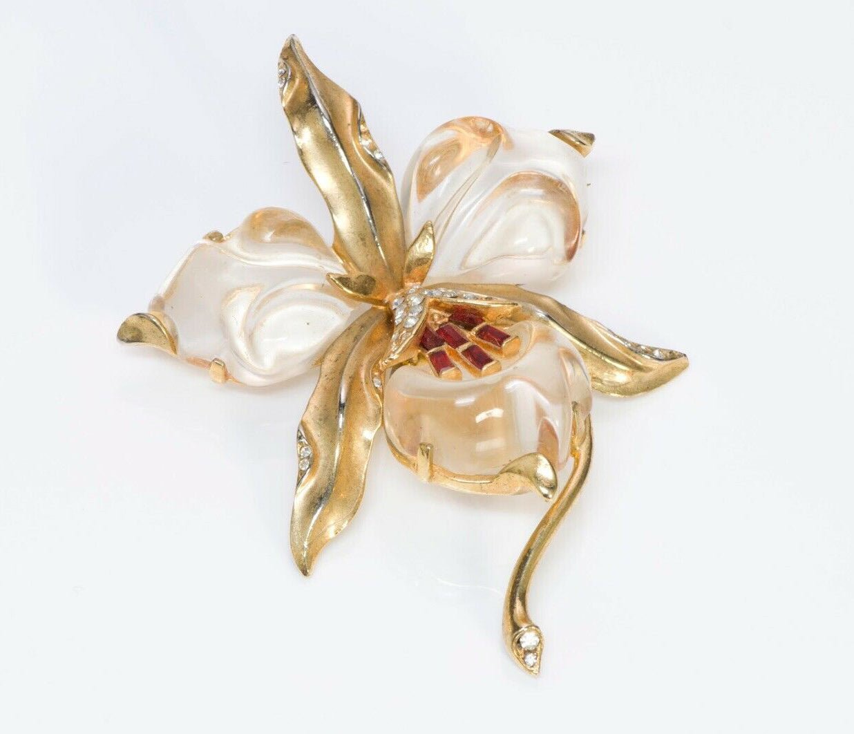 TRIFARI 1944 Alfred Philippe Gold Plated Jelly Belly Orchid Flower Brooch