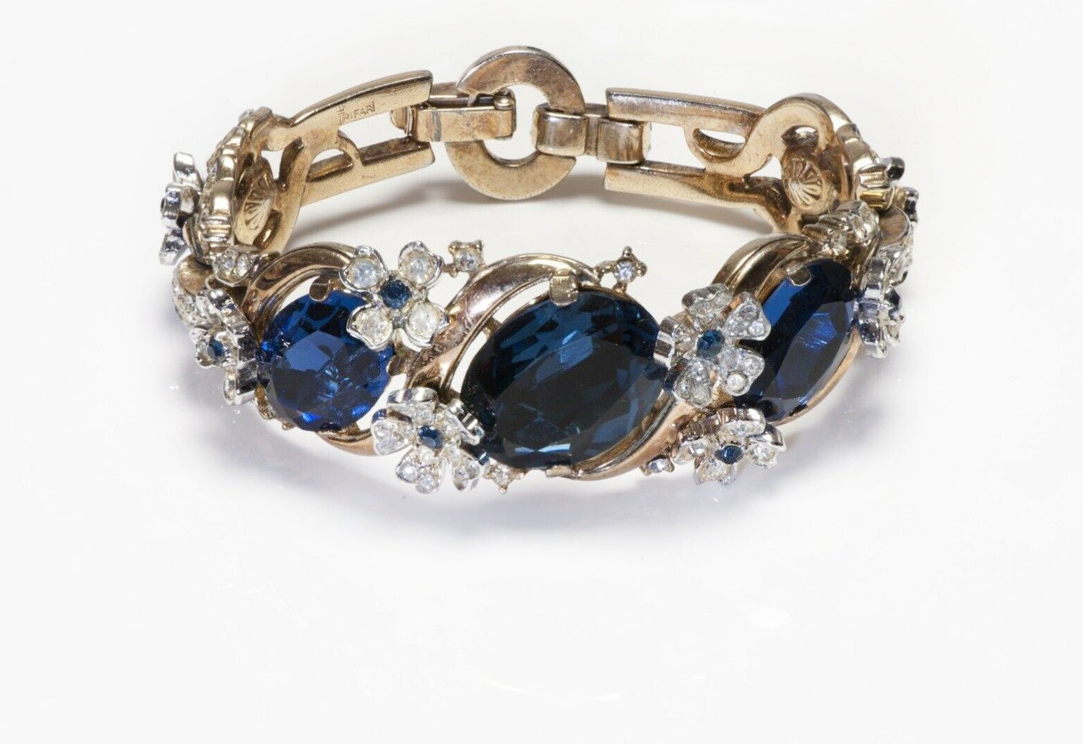 TRIFARI 1949 Alfred Philippe Blue Crystal Flower Bracelet